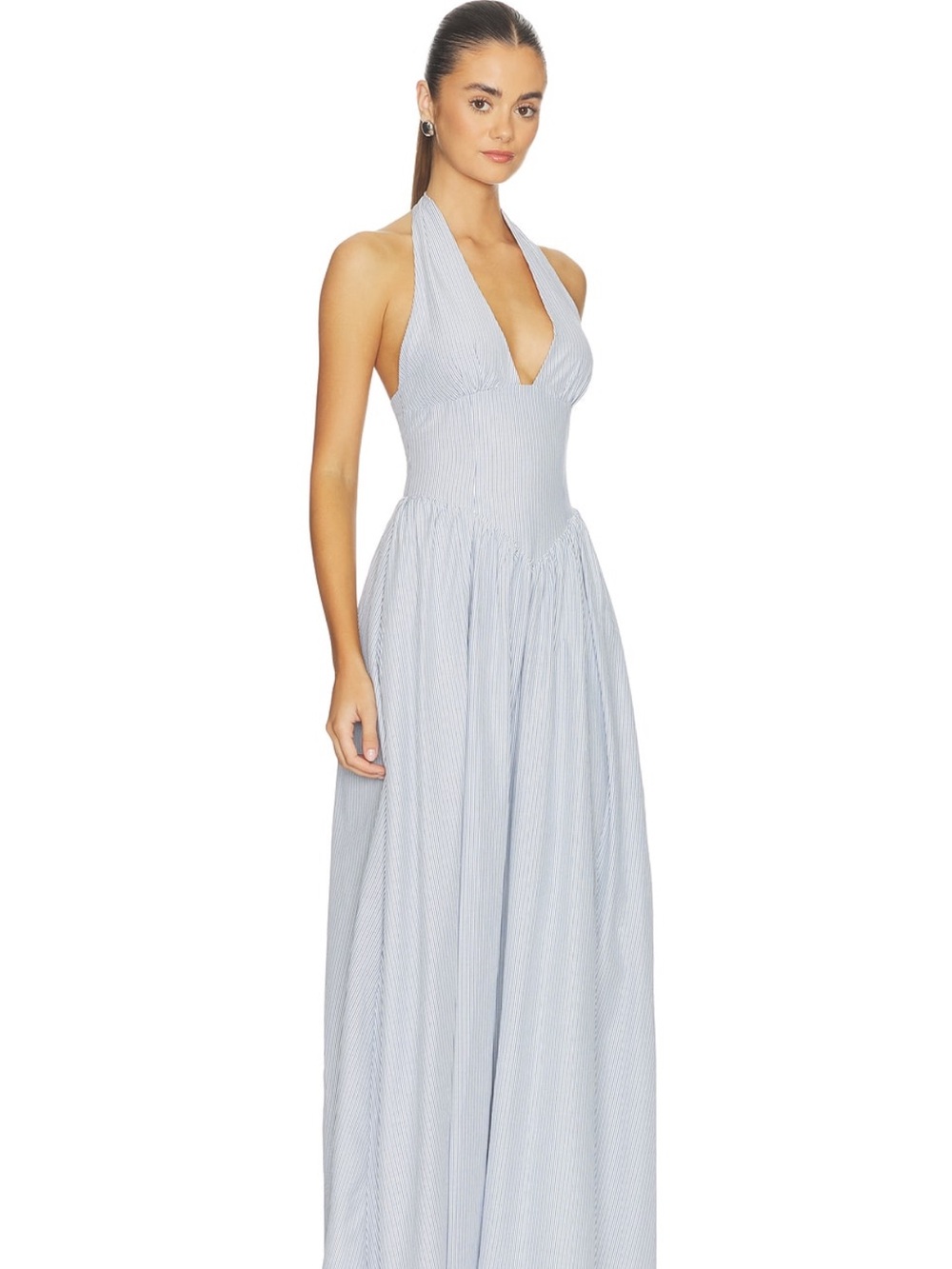 Striped Light Blue Halter Maxi Dress